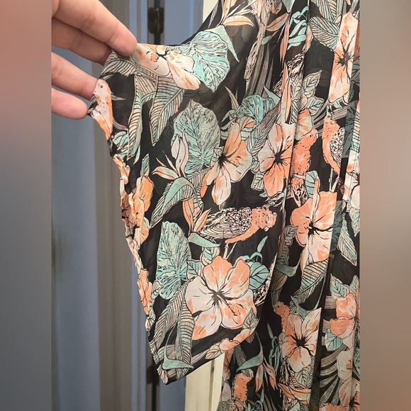 XL Mudd Floral Sheer Cardigan in Black, Peach & Mint - Picture 4 of 8